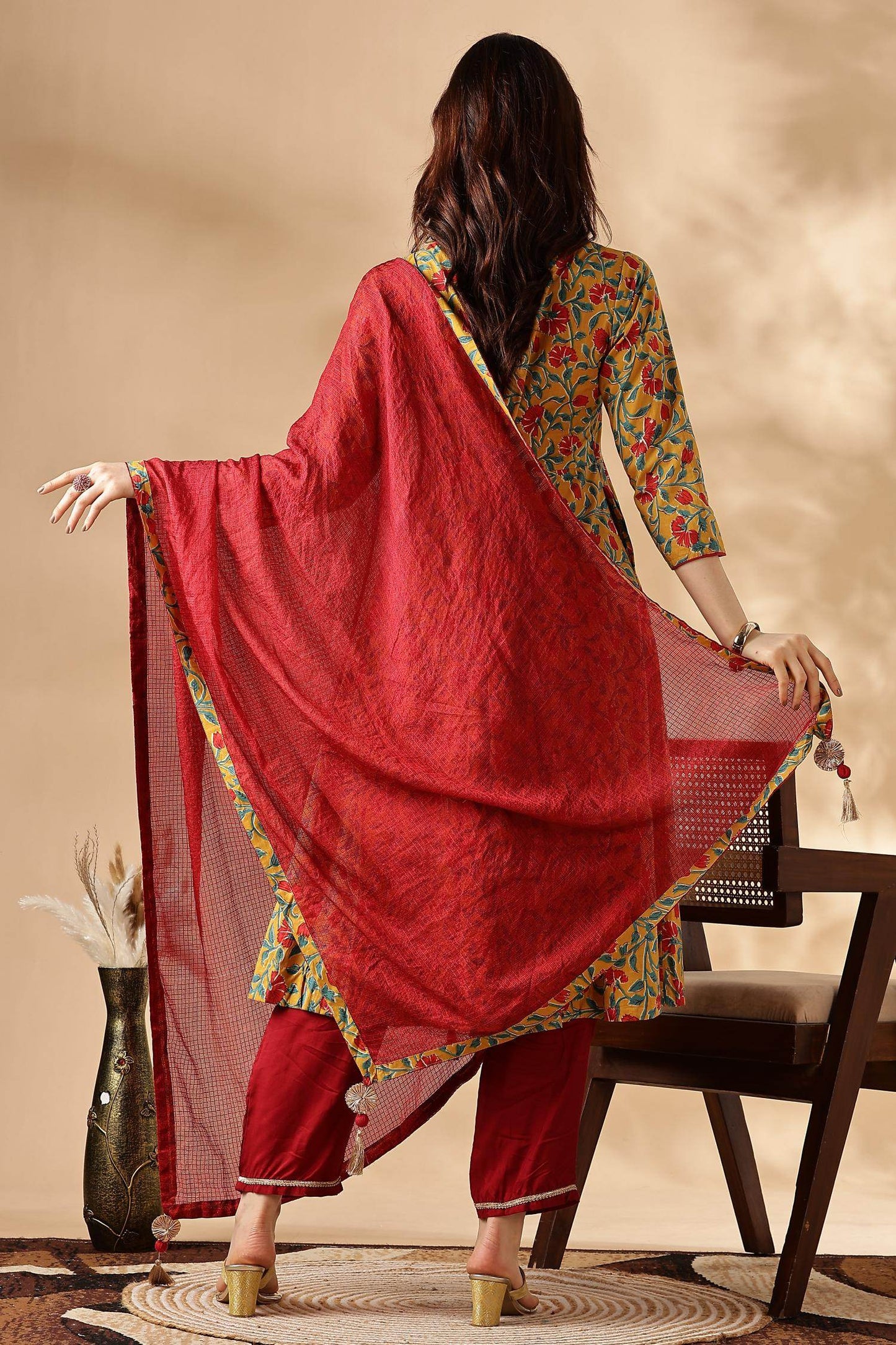 Anupama Cotton Mustard Kurta Set with Dupatta - BulBul