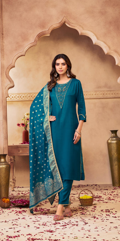 Adab Muslin Teal Kurta Set with Dupatta