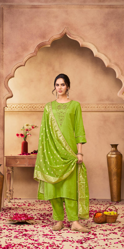 Adab Muslin Green Kurta Set with Dupatta