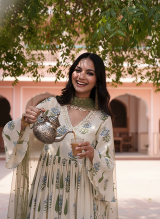 Angrakha Yellow Cotton Cambric Anarkali