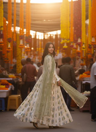 Angrakha Yellow Cotton Cambric Anarkali