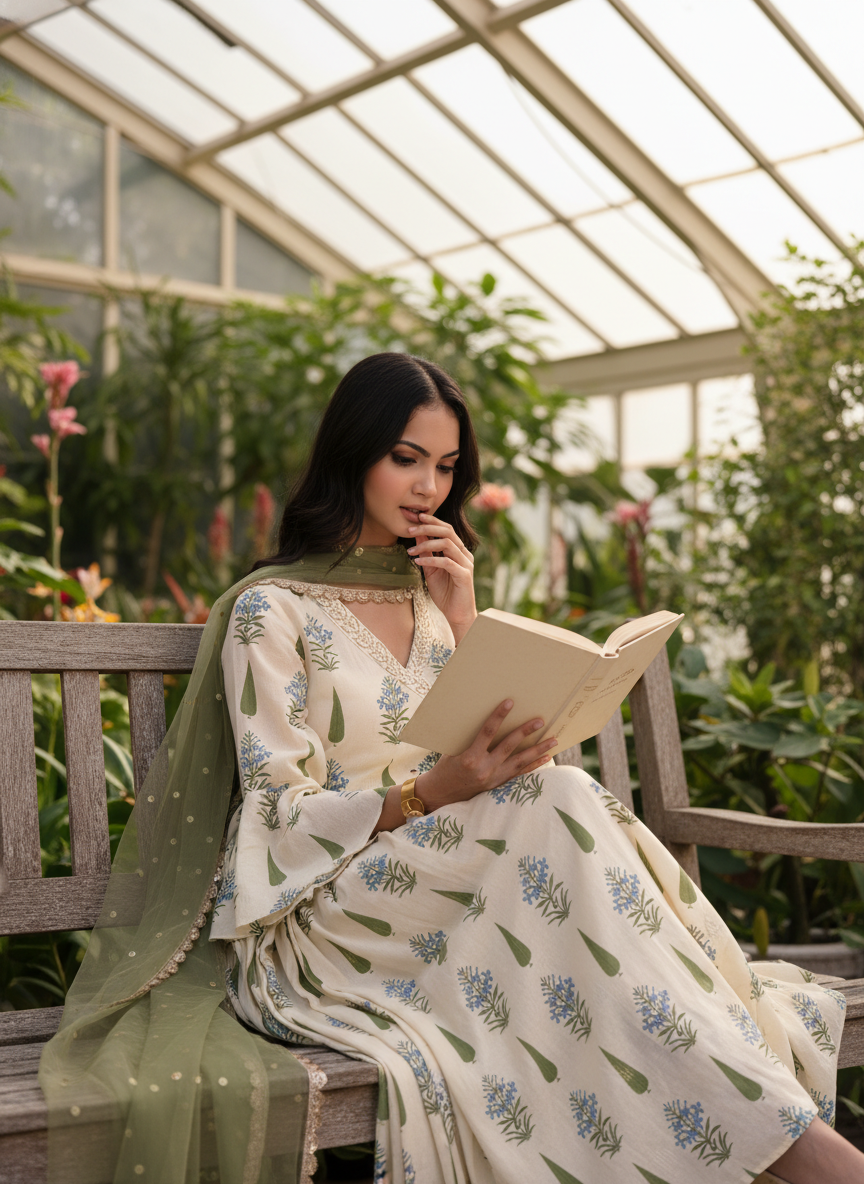 Angrakha Yellow Cotton Cambric Anarkali