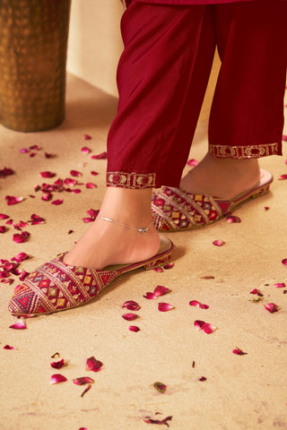 Ashima Red Hand Zari and Dori Embroidered Suit Set with Bead Detailing in Pure Muslin with Pure Cotton Mul Lining