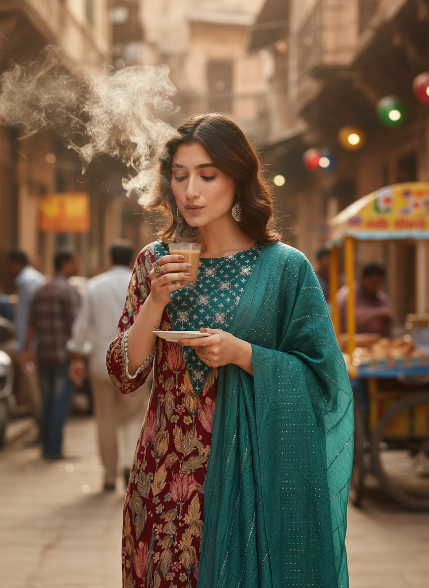 BulBul Areba Printed Olive & Maroon Rayon Salwar Suit