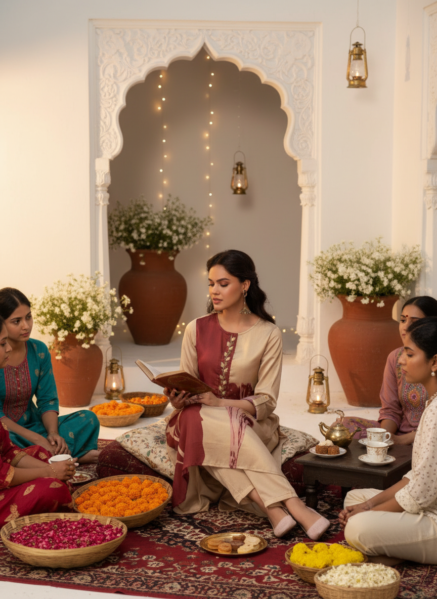 Arwa Brown & Beige Panelled Floral Printed Kurta Set with Hand Embellished Bugle & Sequin Placket in Satin Silk with Cotton Mul Lining