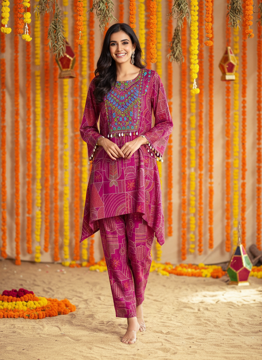 Ashka Chanderi Fuschia Co-Ord Set