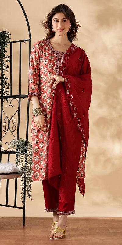BulBul Shamaira Printed Rust Rayon Salwar Suit