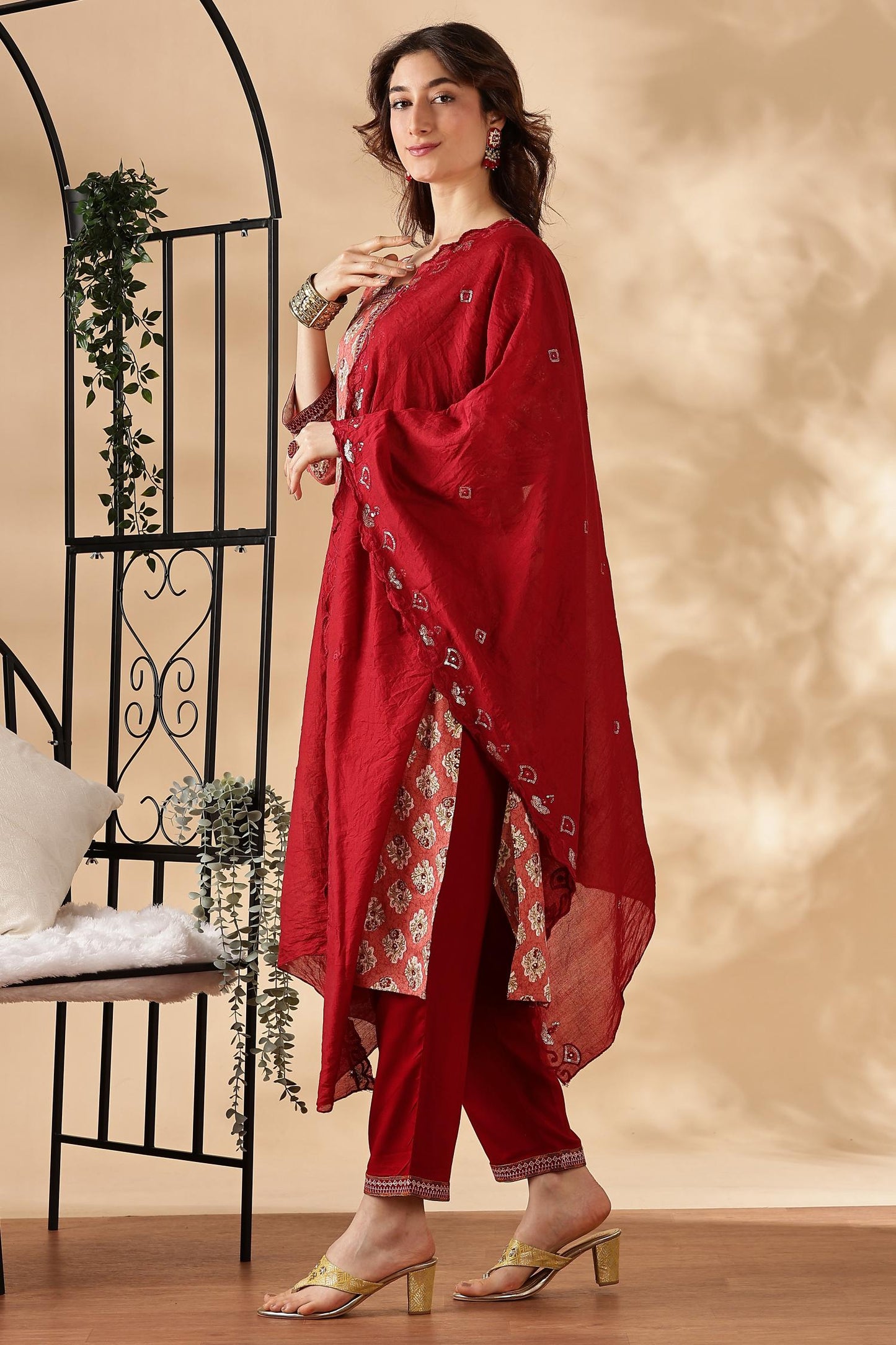BulBul Shamaira Printed Rust Rayon Salwar Suit