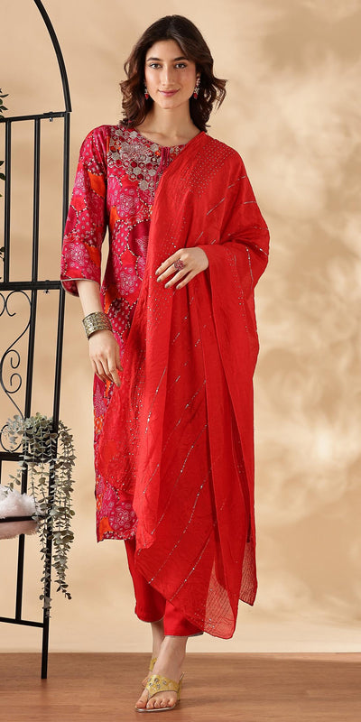 BulBul Kamolika Printed Fuschia Rayon Salwar Suit