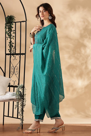 Areba Olive & Maroon Printed Salwar Suit with Intricate Zari Lattice Hand Embroidery Neck Panel in Viscose