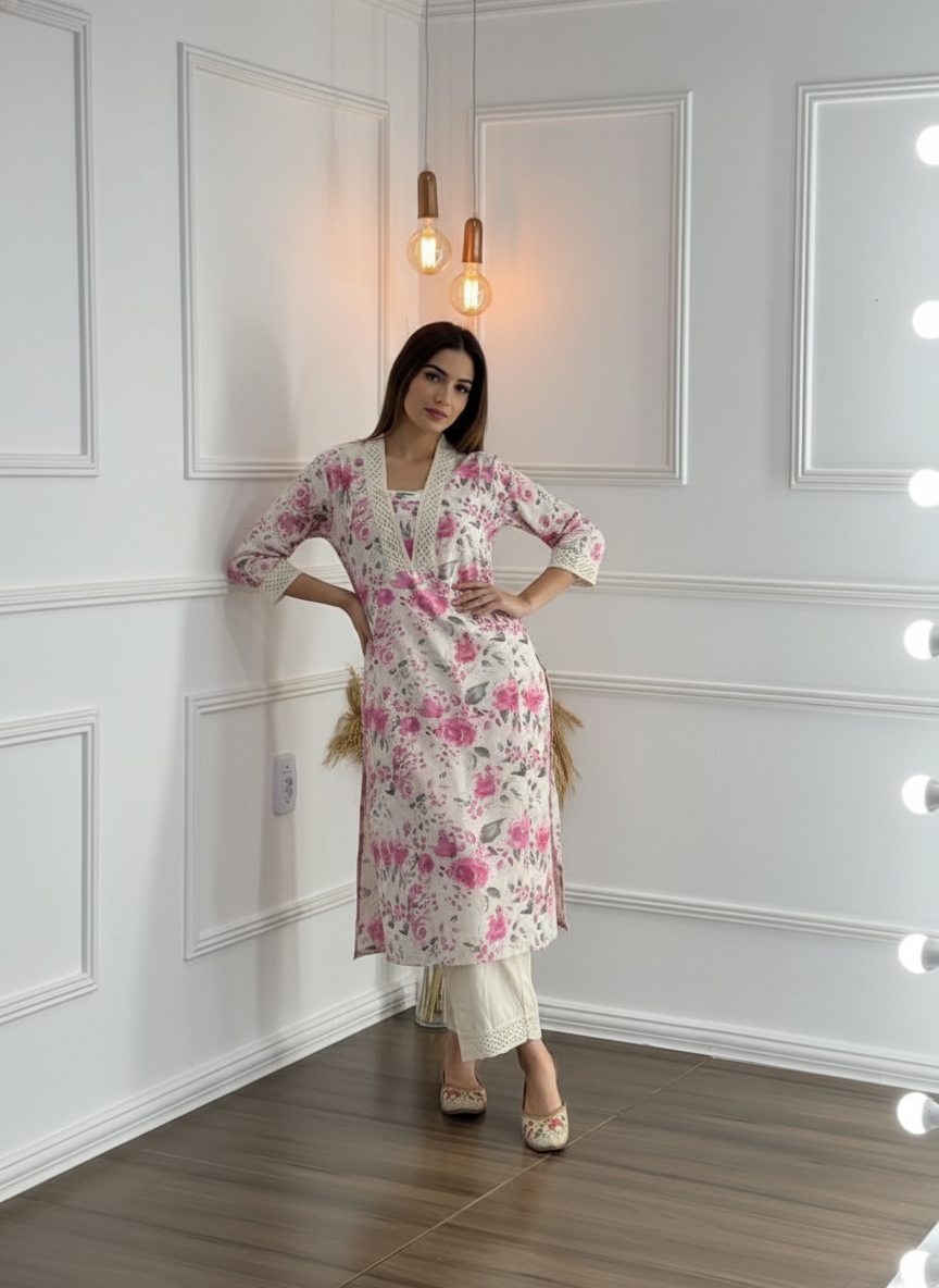BulBul Hazel Pink Floral Cotton Kurta Set