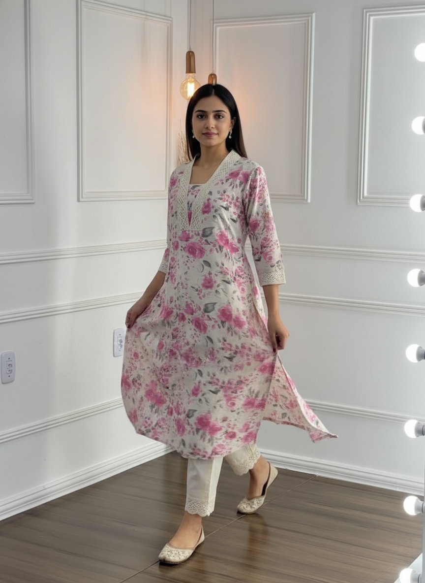 BulBul Hazel Pink Floral Cotton Kurta Set