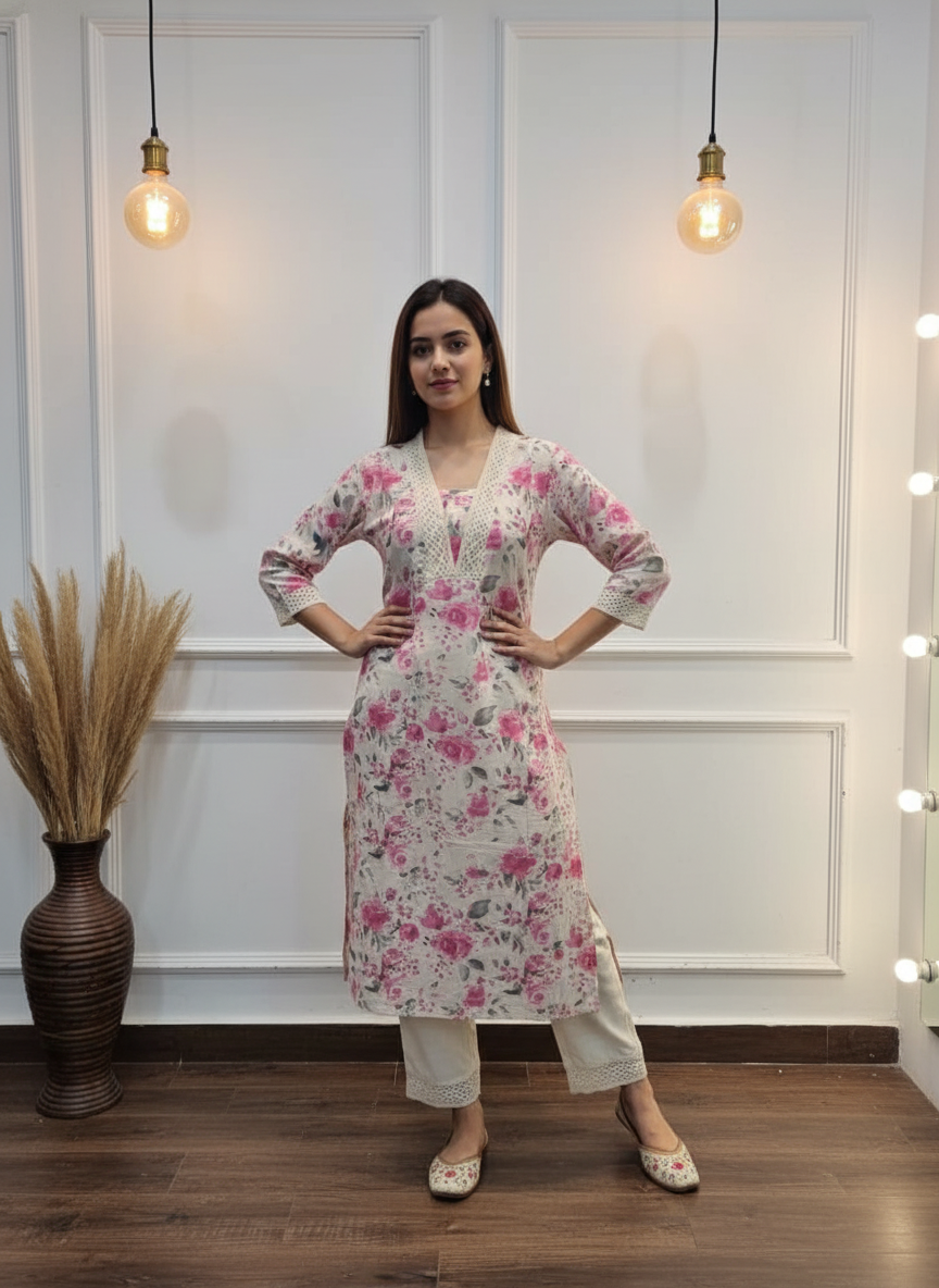 BulBul Hazel Pink Floral Cotton Kurta Set