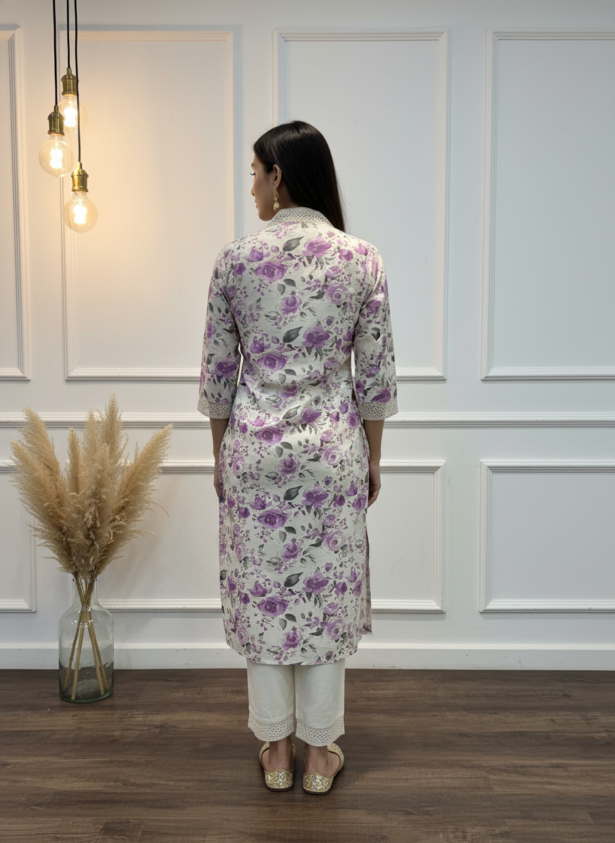 BulBul Hazel Purple Floral Cotton Kurta Set