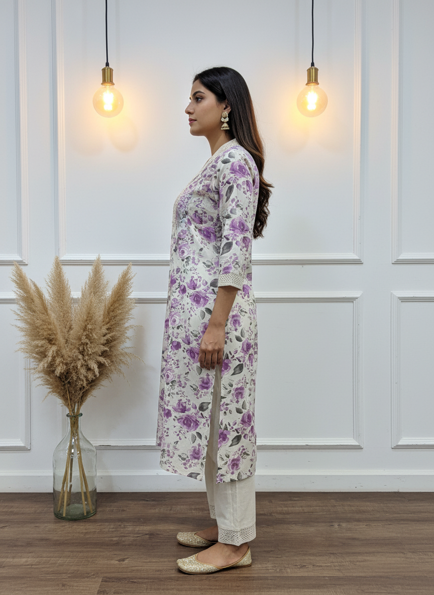 BulBul Hazel Purple Floral Cotton Kurta Set