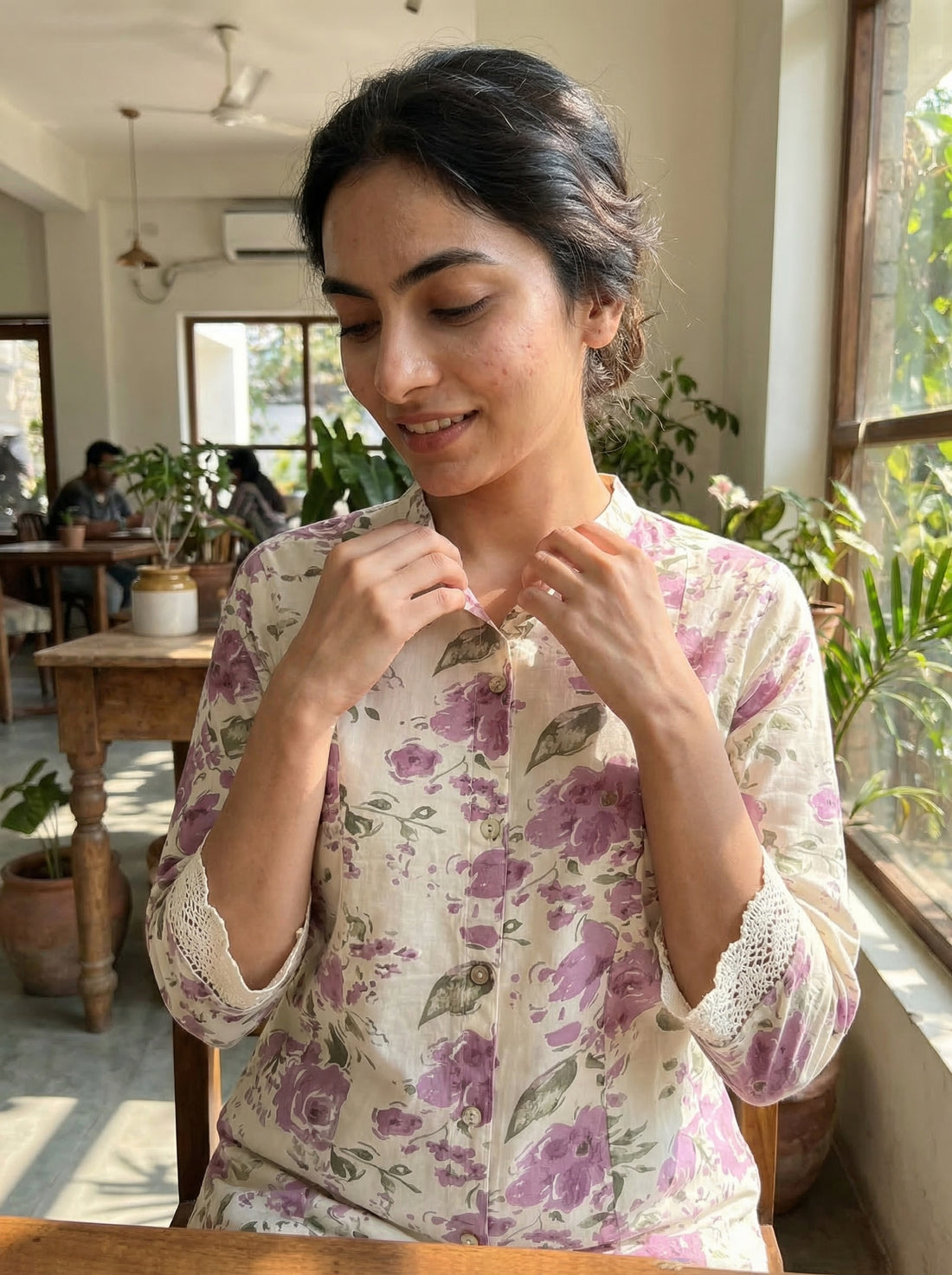 Lily Meadow Purple Floral Viscose Kurta Set with Elegant Lace Accents