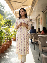 Lily Purple Printed Viscose Kurta Set with Abstract Buta Motifs and Lace Sleeve Detailing