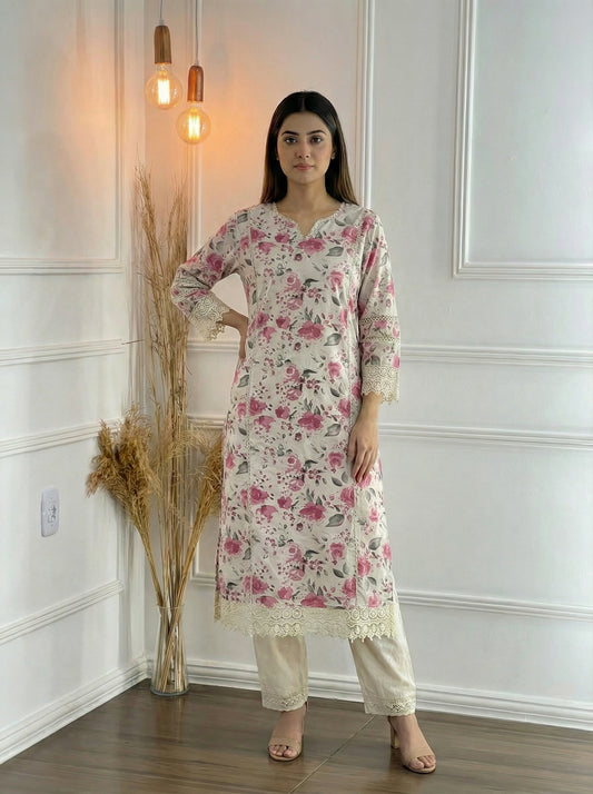 BulBul Hazel Pink Floral Printed Cotton Kurta Set