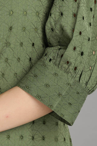 BulBul Women Green Cotton Schiffli Midi Dress - BulBul