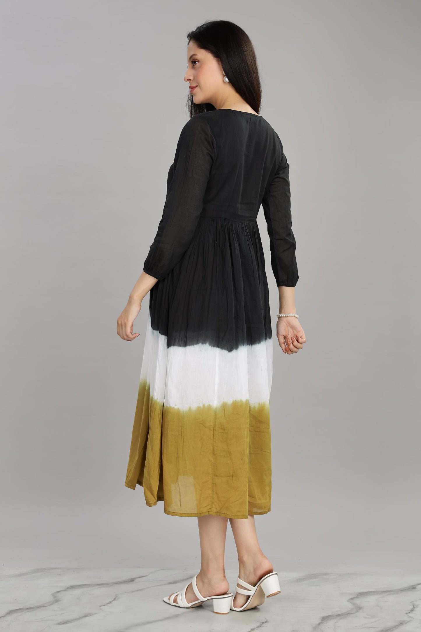 Ombre Brown Cotton Mul Midi Dress