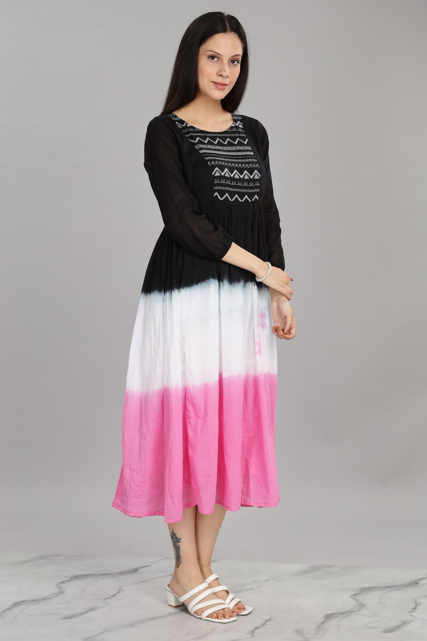 Ombre Fuchsia Cotton Mul Midi Dress