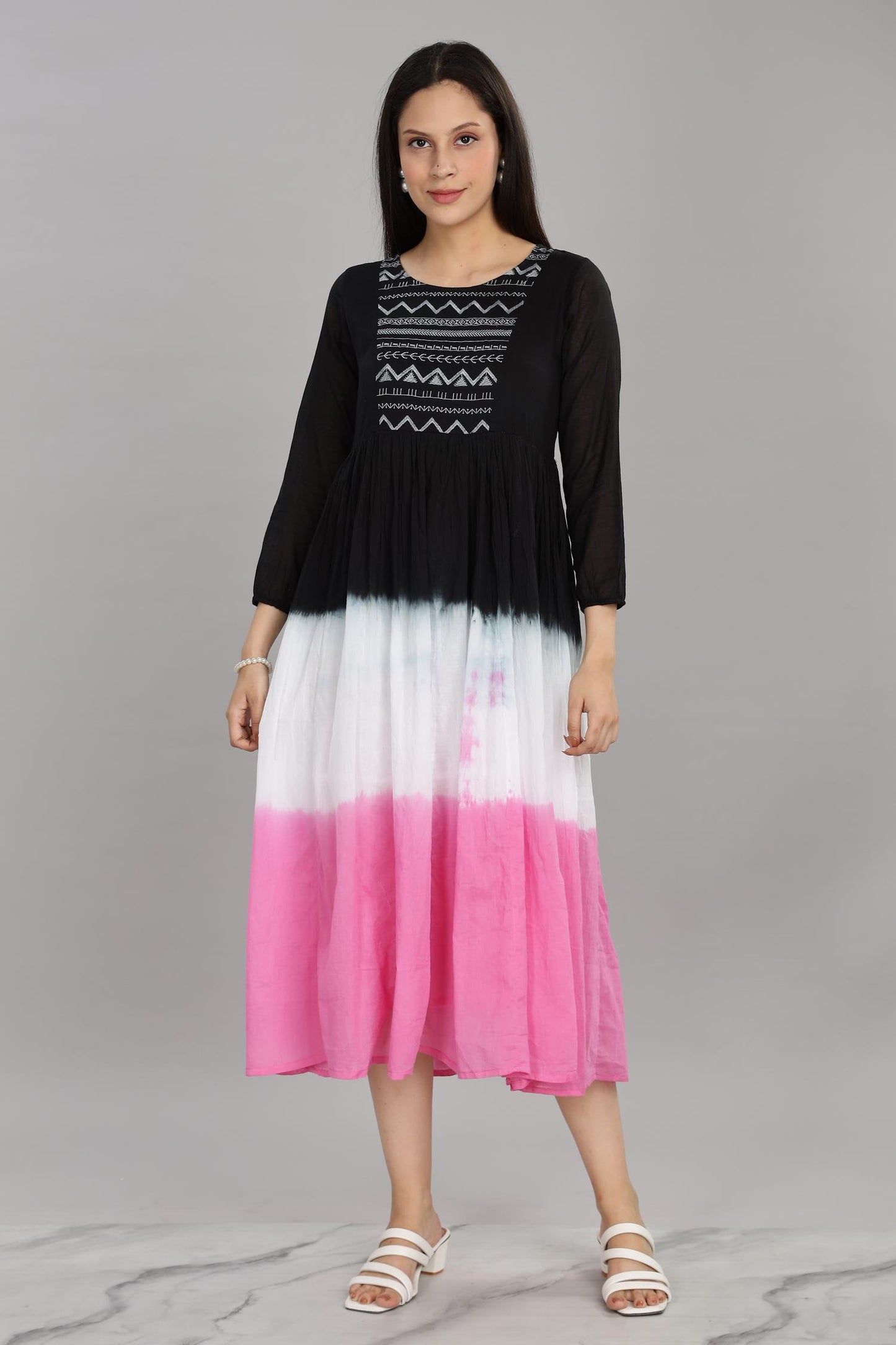 Ombre Fuchsia Cotton Mul Midi Dress