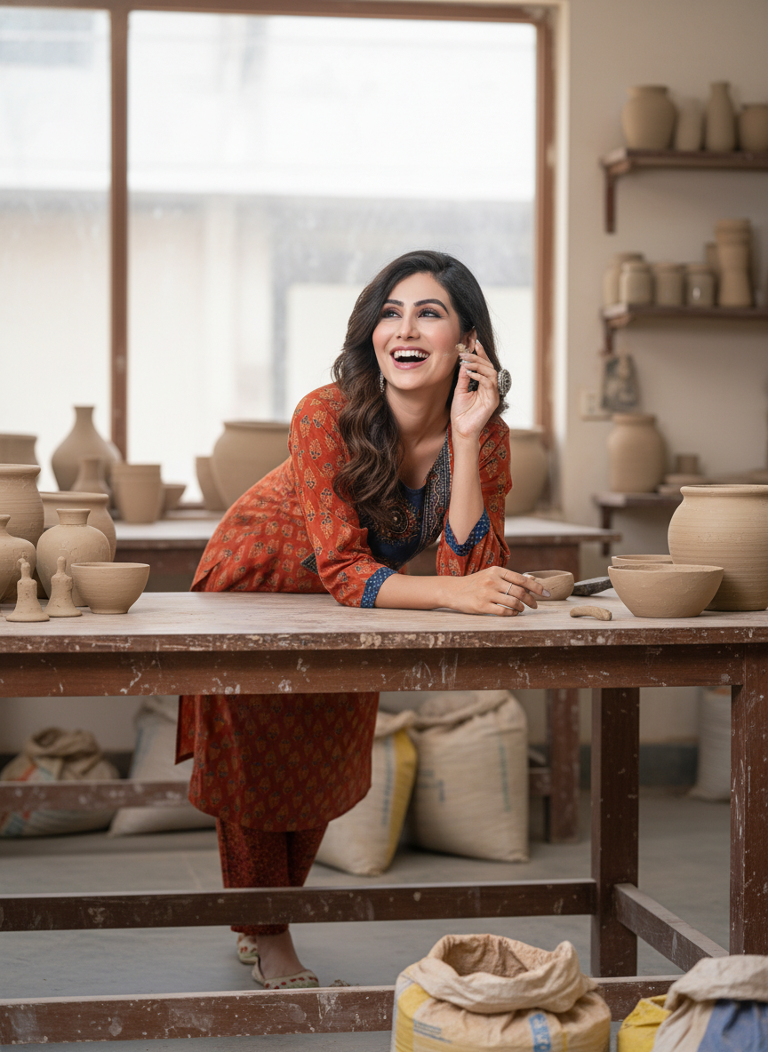 Aaliya Elegance Rust Printed Pure Cotton Kurta Set with Cotton Mul Lining, Embroidered Yoke Featuring Handcrafted Mirror and Bead Work with Dupatta