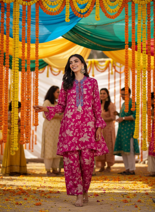 Preha Fuschia Chanderi Co-Ord Set