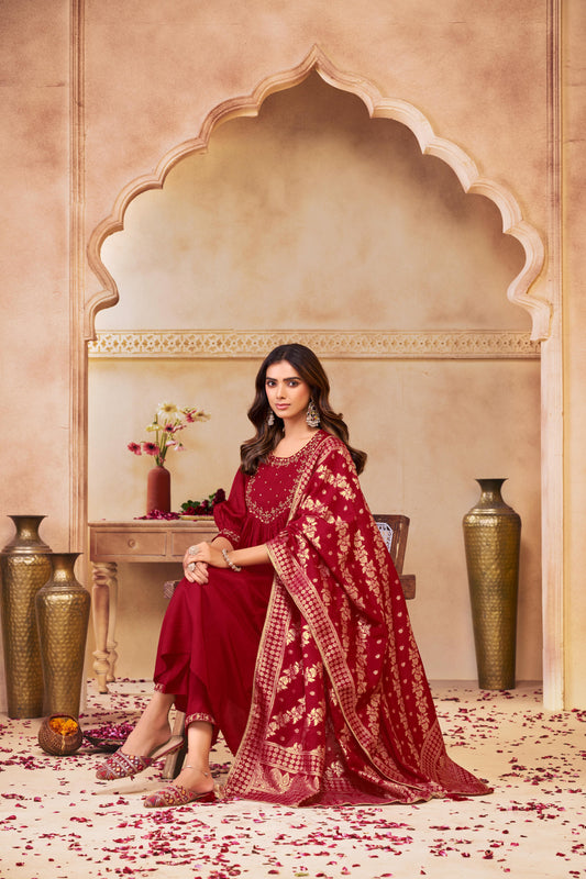 Gayatri Muslin Red Kurta Set with Dupatta