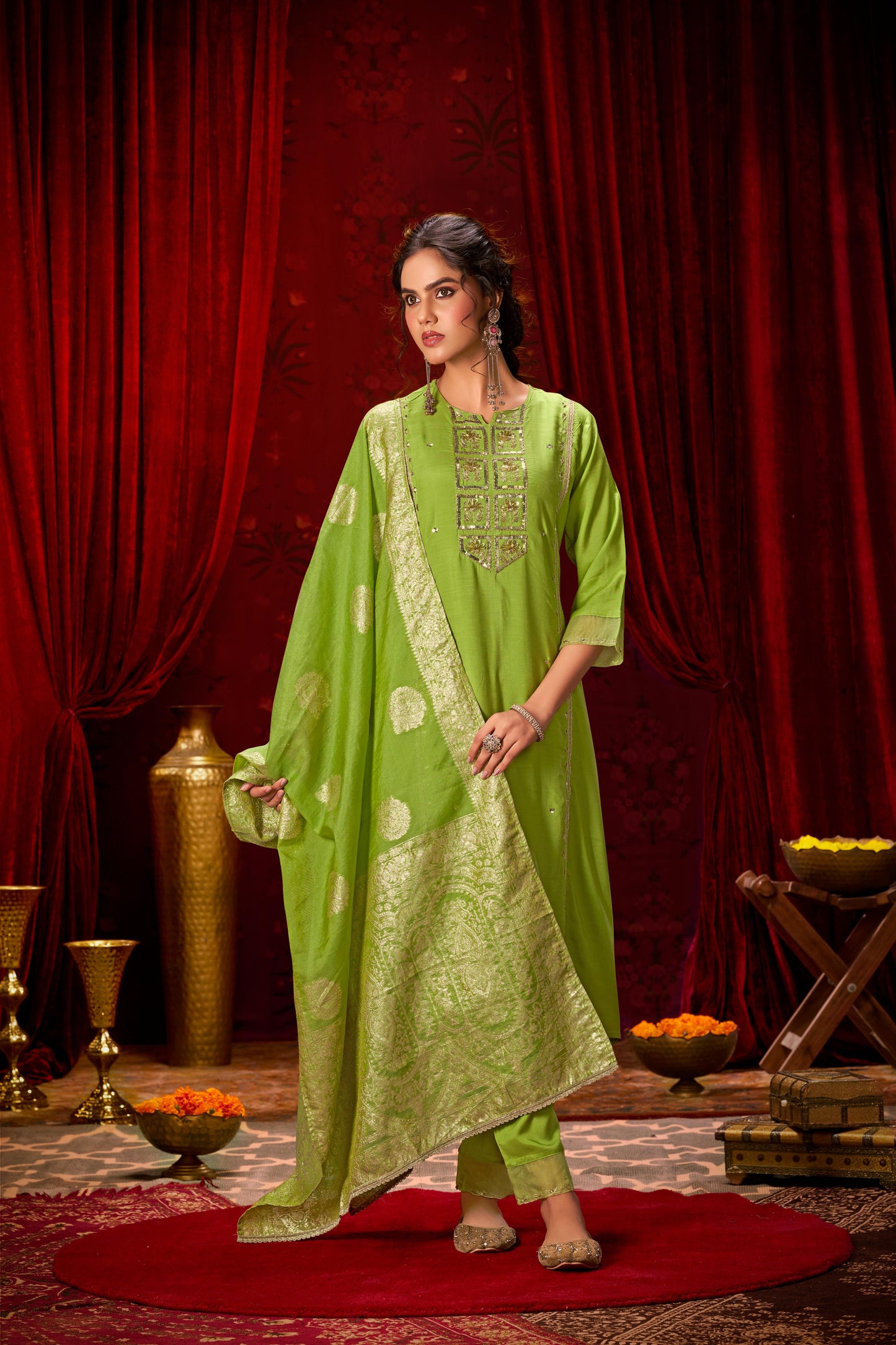 Nafisa Muslin Green Kurta Set with Dupatta