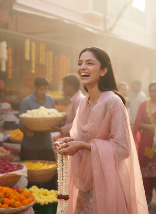 Diya Coral Chanderi Silk Kurta Set with Resham Zari Embroidered Yoke & Hand Sequin Work