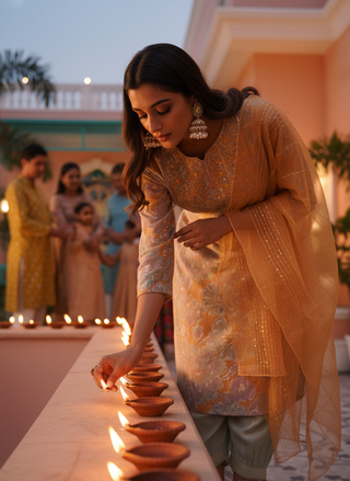 Diya Mustard Chanderi Silk Kurta Set with Resham Zari Embroidered Yoke & Hand Sequin Work