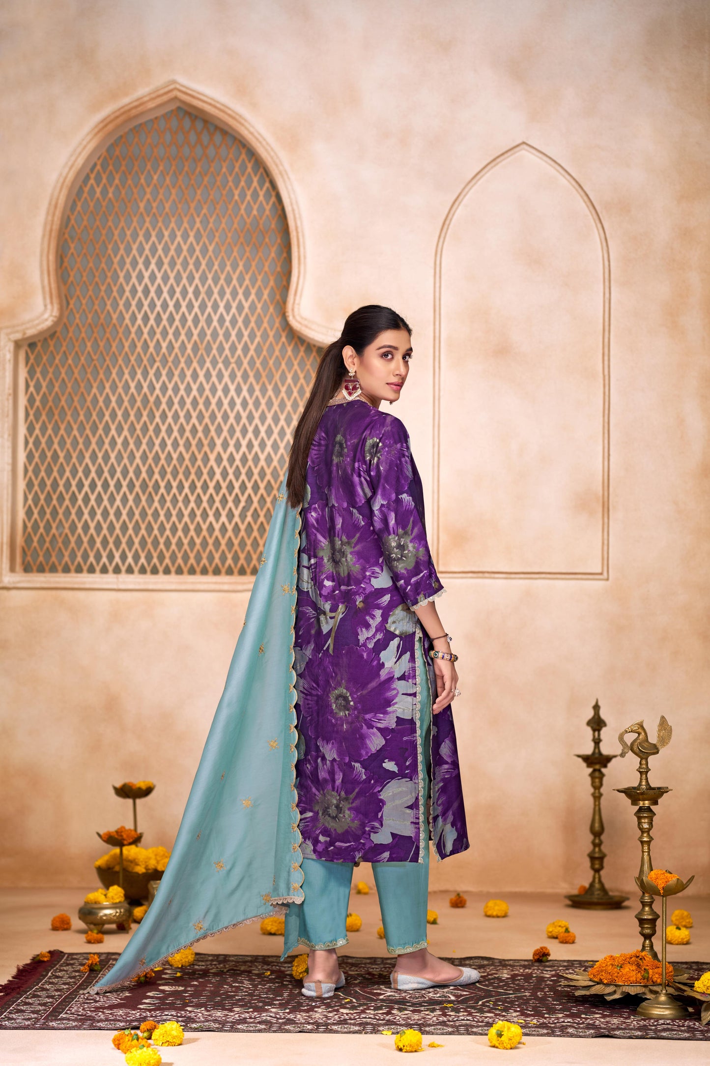 Shehnaaz Chanderi Purple Kurta Set with Dupatta