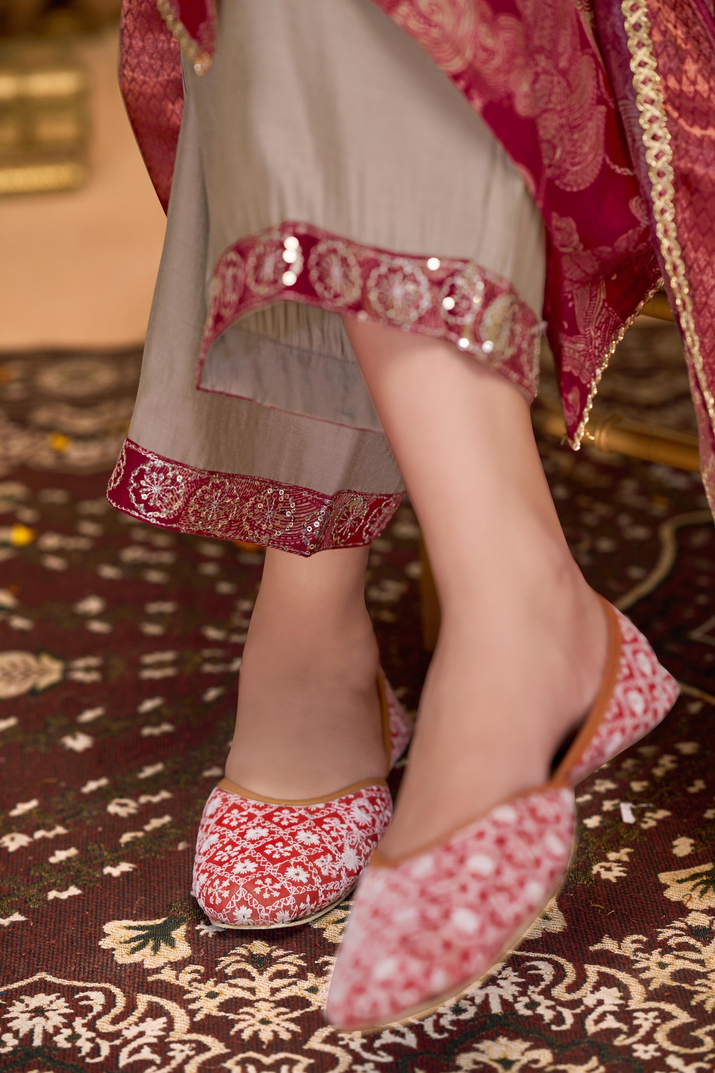 Shehnaaz Maroon Hand Work Kurta Set With Dupatta