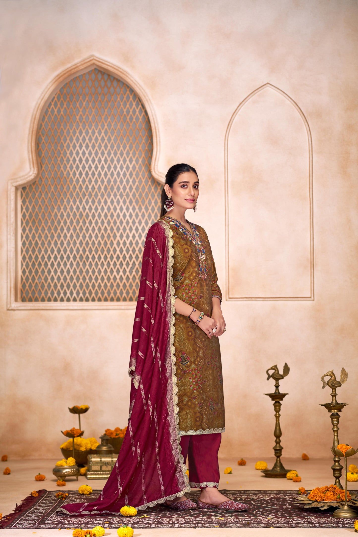 Shehnaaz Brown Kurta Set with Dupatta