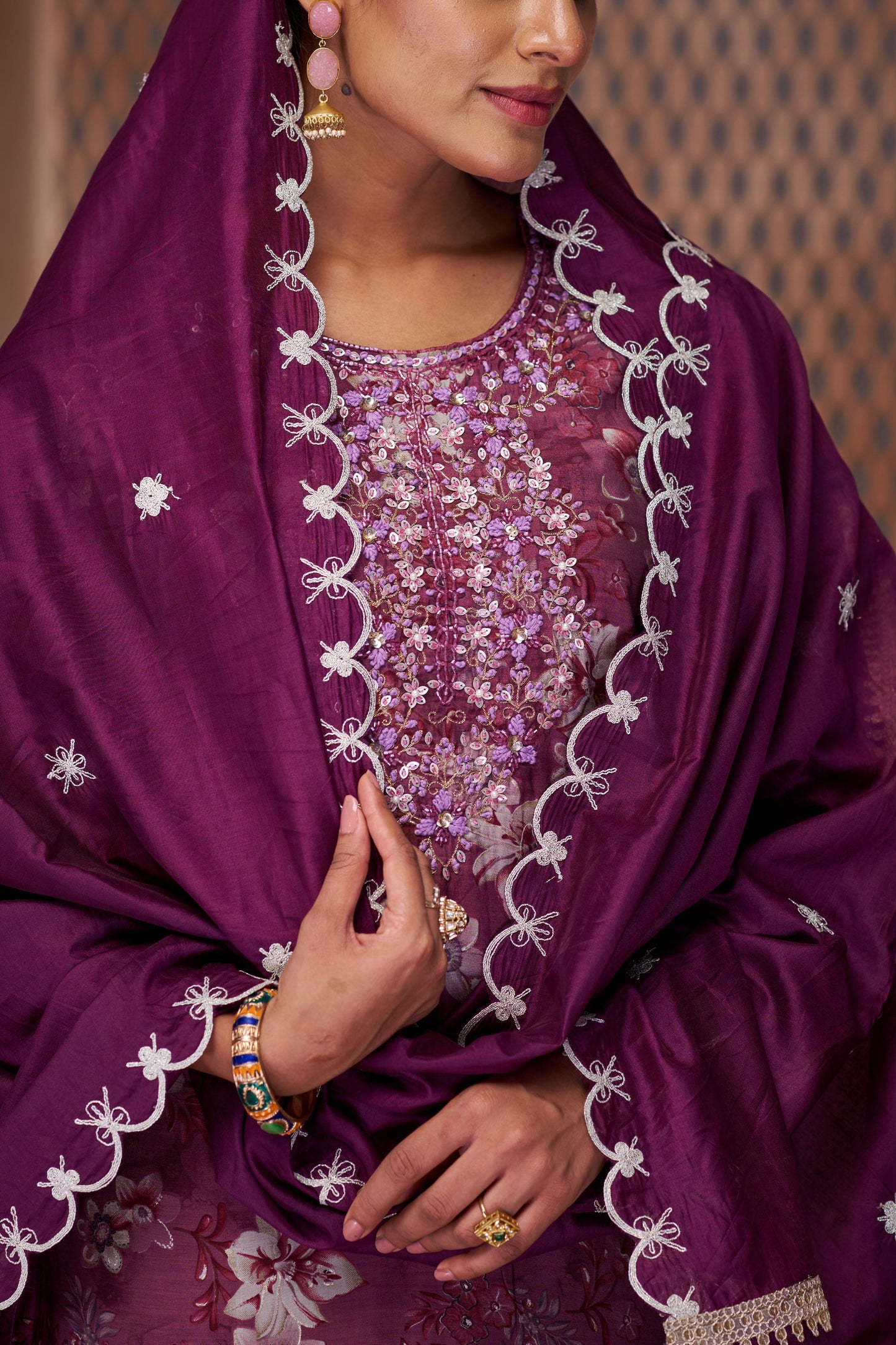 Shehnaaz Purple Embroiderd Kurta Set With Dupatta