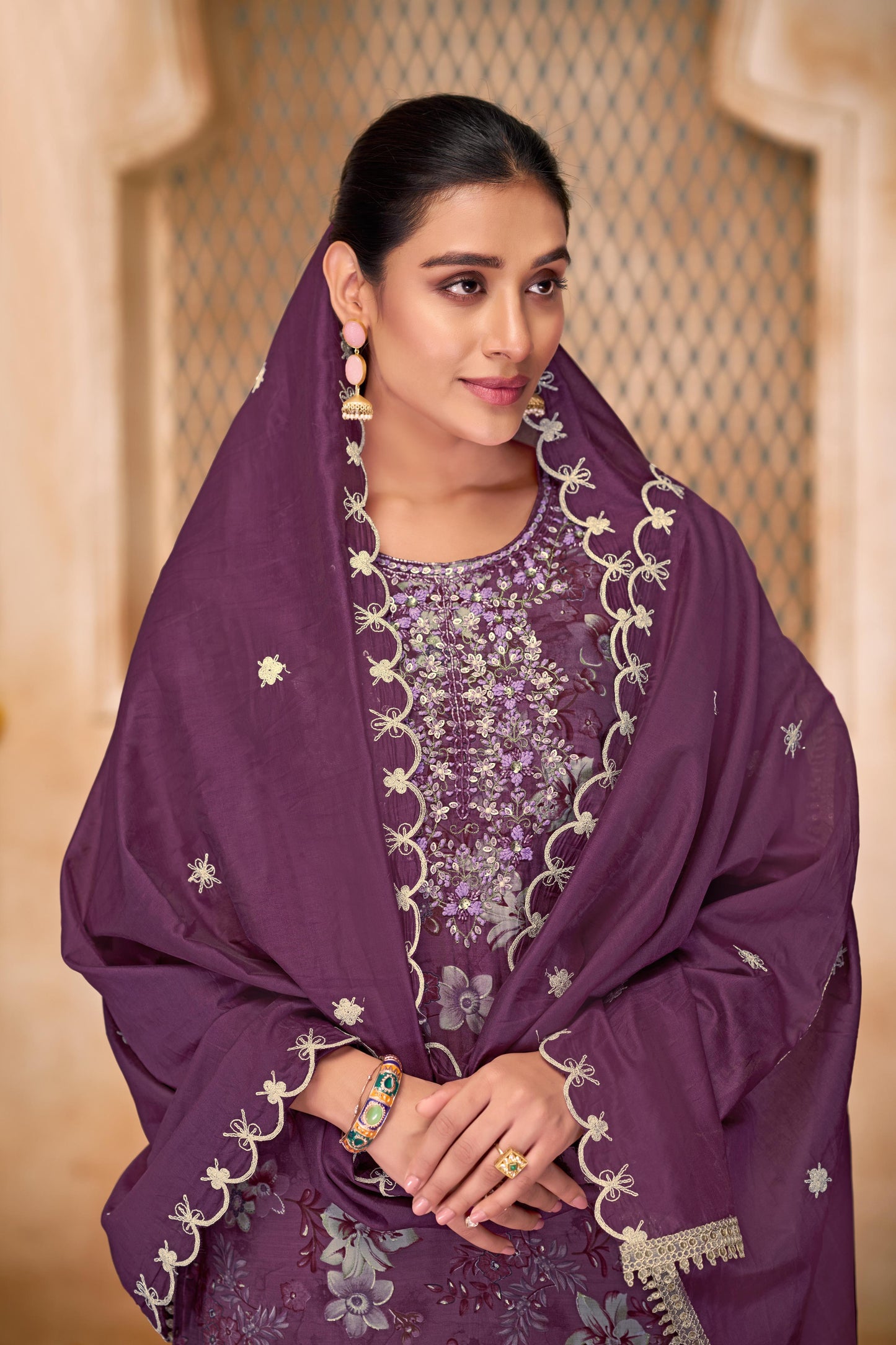 Shehnaaz Purple Embroiderd Kurta Set With Dupatta