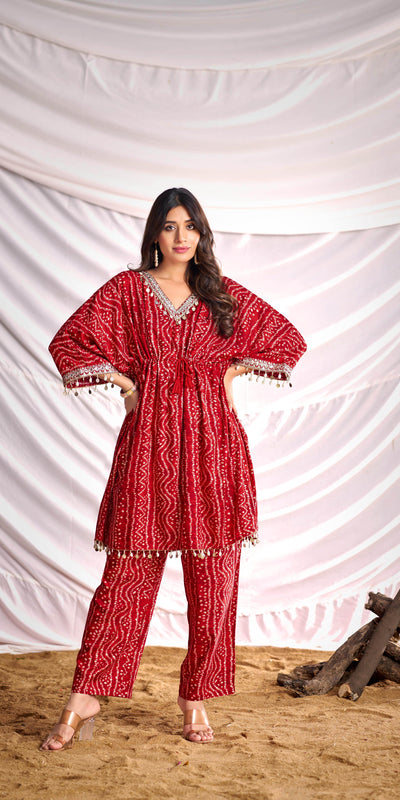 BulBul Women Red Bandhani Printed Co-ord Set
