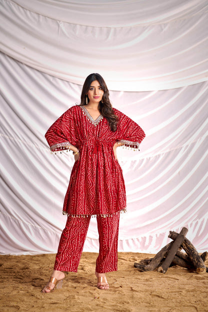 BulBul Women Red Bandhani Printed Co-ord Set - BulBul