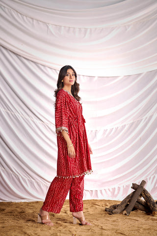 BulBul Women Red Bandhani Printed Co-ord Set - BulBul