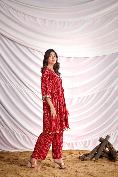 BulBul Women Red Bandhani Printed Co-ord Set - BulBul