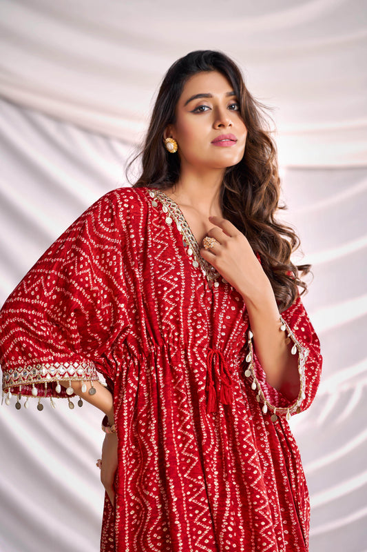 BulBul Women Red Bandhani Printed Co-ord Set - BulBul