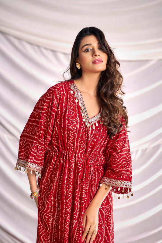 BulBul Women Red Bandhani Printed Co-ord Set - BulBul