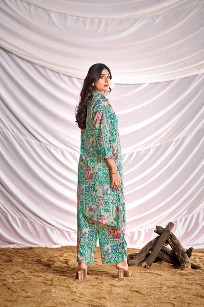 BulBul Women Aqua Green Abstract Printed Co-ord Set - BulBul