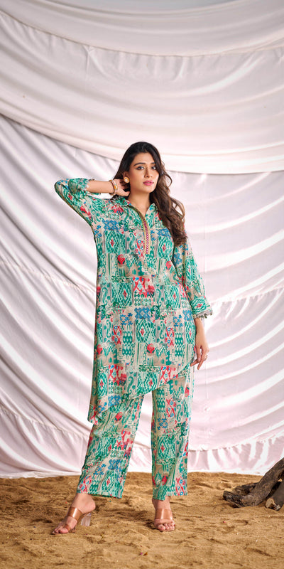 BulBul Women Aqua Green Abstract Printed Co-ord Set
