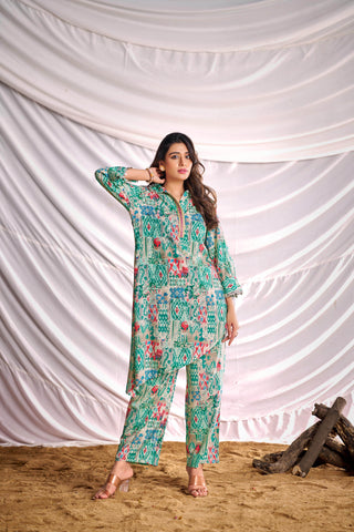 BulBul Women Aqua Green Abstract Printed Co-ord Set - BulBul