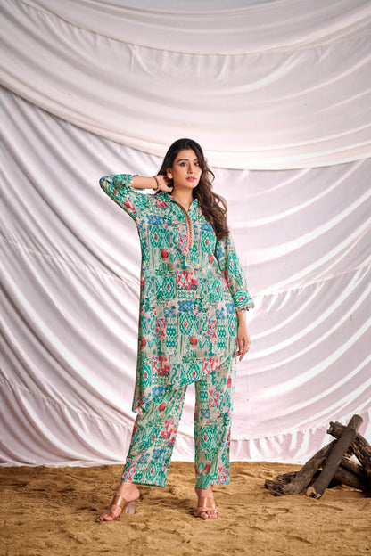 BulBul Women Aqua Green Abstract Printed Co-ord Set - BulBul