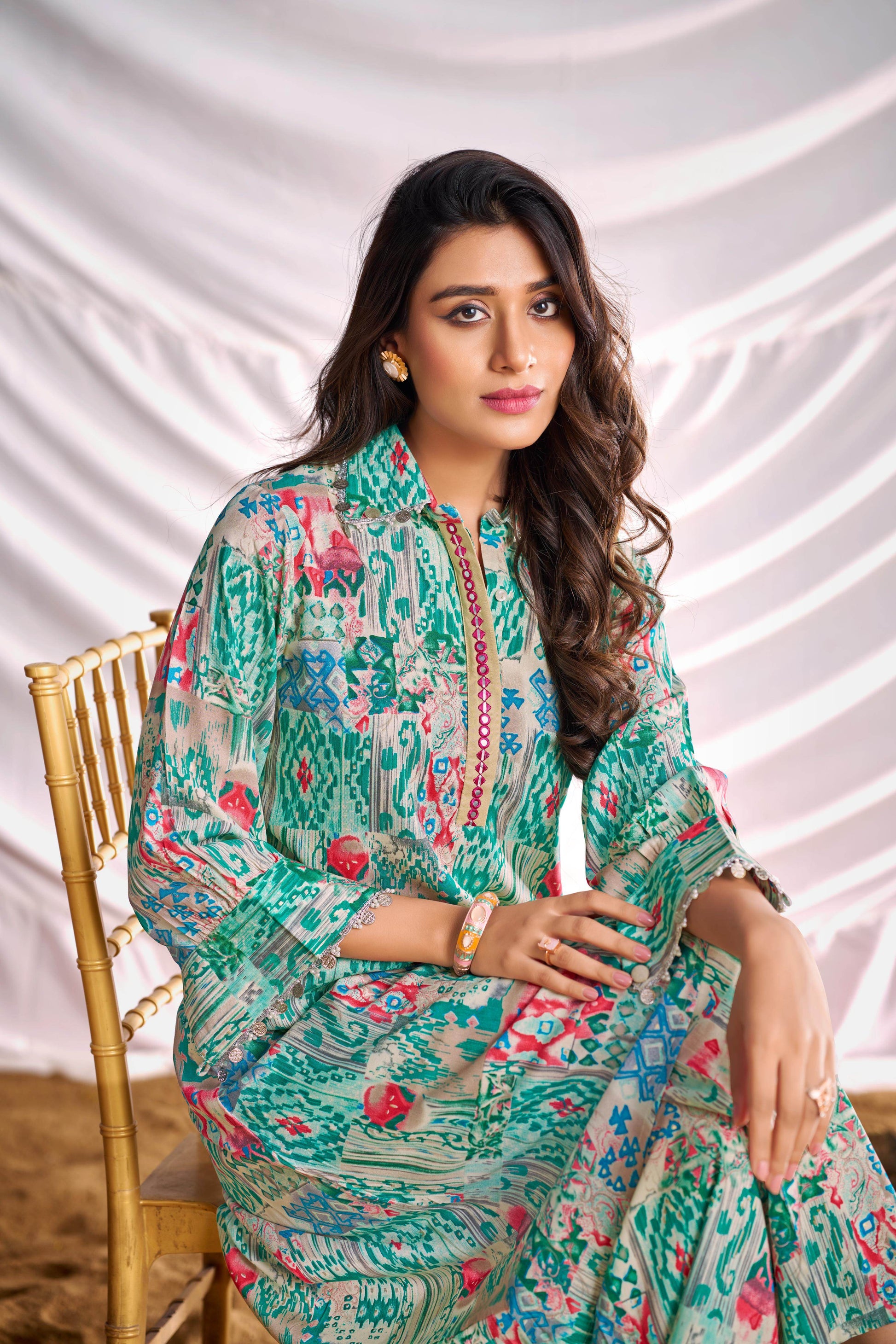 BulBul Women Aqua Green Abstract Printed Co-ord Set - BulBul
