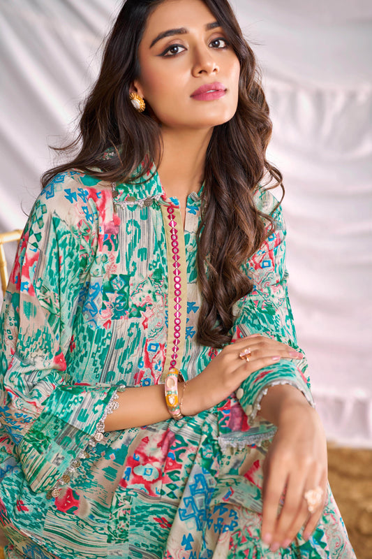 BulBul Women Aqua Green Abstract Printed Co-ord Set - BulBul