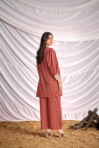 BulBul Women Peach Embroidered Paisley Printed Co-ord Set - BulBul
